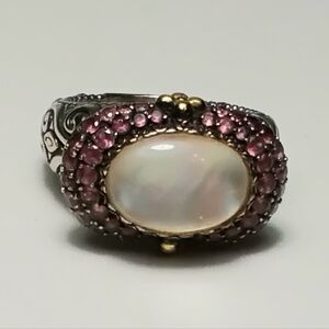 Barbara Bixby 925 Silver 18K Gold Rose Quartz Ring Sz 9